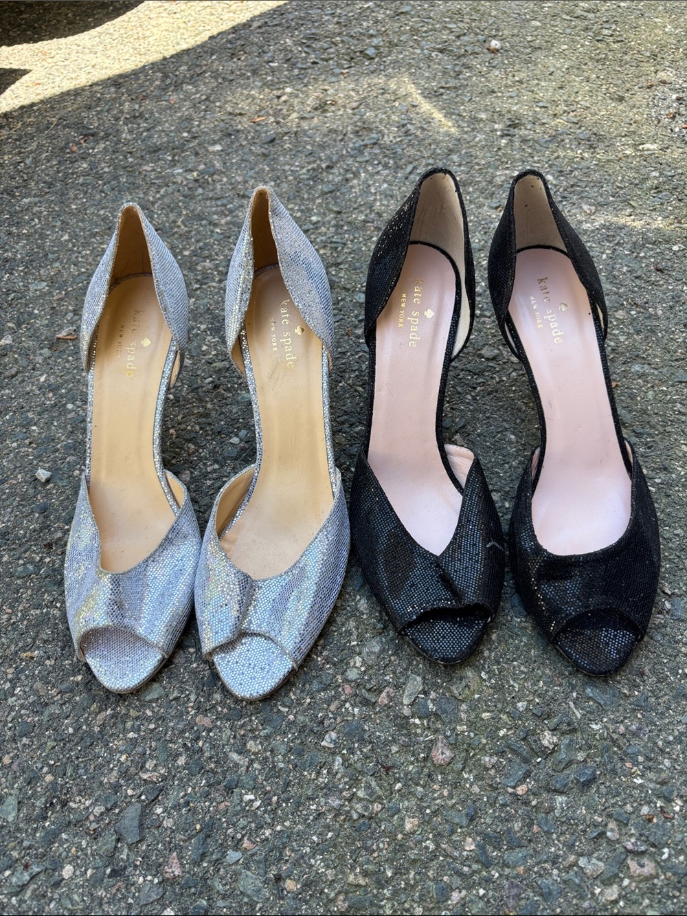 kate spade D'Orsay Peep-Toe Pumps in Silver and Black Glitter size 9